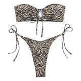 Bañador Bikini Bandeau Con Estampado Cebra Playa