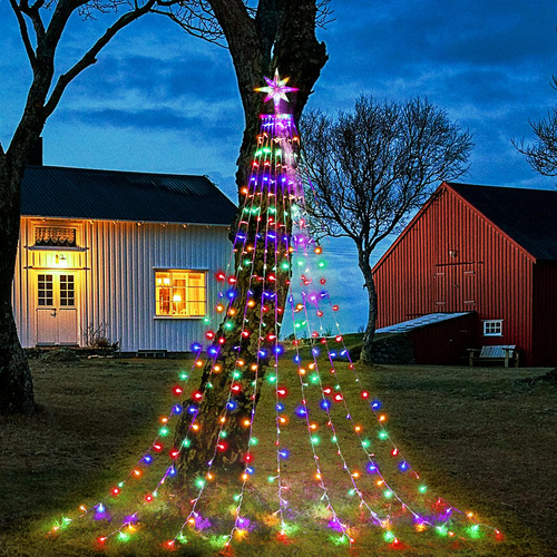 Tira De Luces De Cadena Y Estrella Multicolor Para Exterior