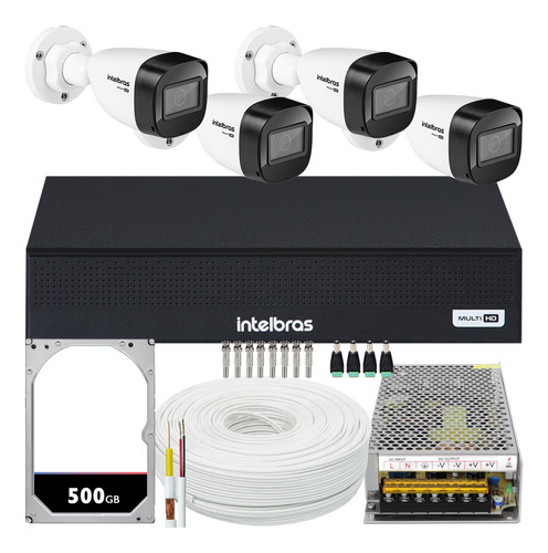 Kit Cftv Monitoramento 4 Cameras Intelbras Vhd1130 Fonte 10a