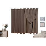 Cortina Palha 400x170 Moderna Blackout Em Tecido E Voal Cor Tabaco