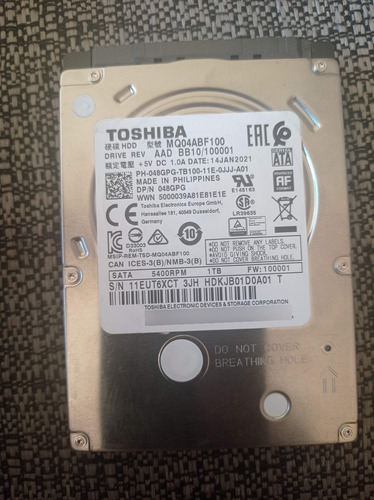 Disco Duro Toshiba 1tb, 5400rpm, Sata Iii, 2.5 