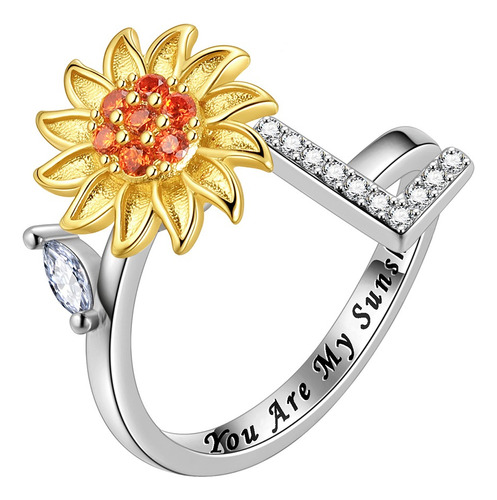 Anillo Anti-ansiedad Cuenta Giratorias Anillo De Girasol 925