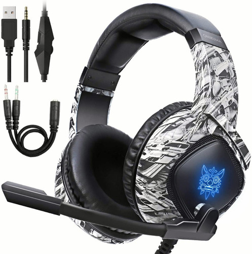 Audifonos Gamer K19 Camuflaje Gris Rgb Led Con Micrófono 