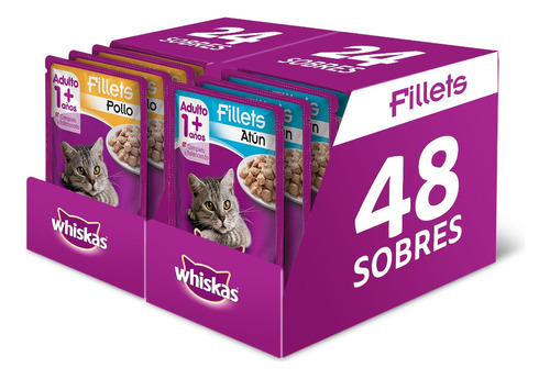 Whiskas Sobres Gato Adulto 48 Pack Sabor Atún Y Sabor Pollo