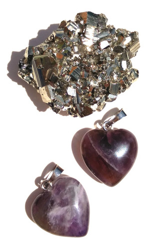 Colgante Corazón Amatista Con Cadena Plata + Bolso Oferta