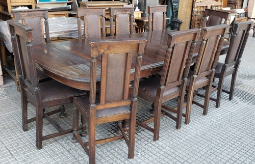 Comedor Antiguo De Estilo Mesa Con Tabla Y 10 Sillas Tapiza