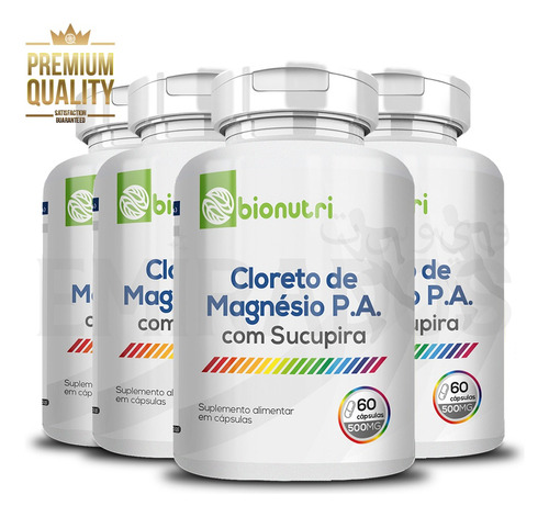 4x Cloreto De Magnésio Pa 500mg 100% Puro 60caps