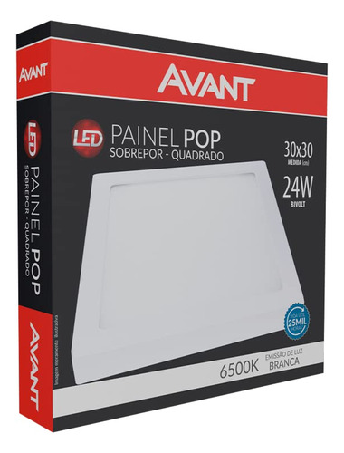 Kit 3 Paineis Paflon Led Sobrepor 30x30 Quadrado 24w Avant