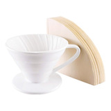 Kit Cafe Cafetera Goteo V60 Ceramica + 40 Filtros Naturales