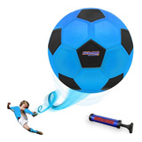 Balón Soccer Curva Chanfle Kickerball Swerve Y Bomba Juguete Color Azul