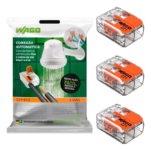 1 Kit Com 3 Unidades Conectores Para Chuveiro 221-612 Wago