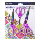 Tesouras Titânio Kit Com 3 Unid Artesanato Costura Patchwork