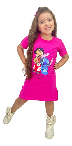 Camisa Vestido Long Infantil Menina Lilo E Stitch 