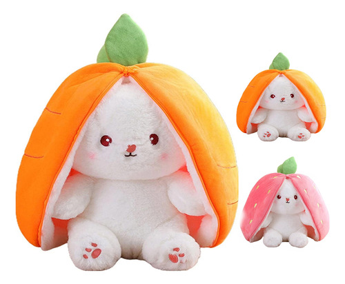 18cm Conejo De Peluche Fresa Con Cierre Reversible Kawaii