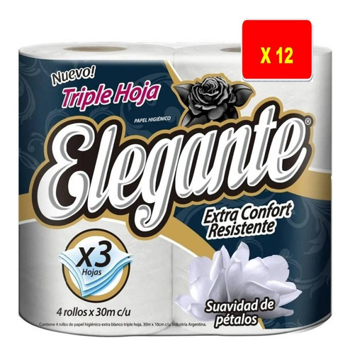 Papel Higiénico Elegante Triple Hoja 30 Metros X 2 Bolsones