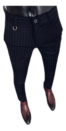 Pantalón De Vestir Clásico A Rayas Para Hombre, Formal, Ofic