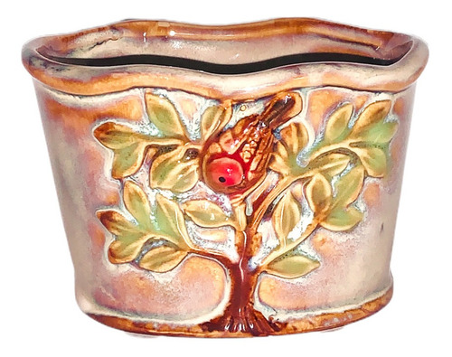 Maceta Decorativa Pajaritos Ceramica Con Relieve Modelo 2