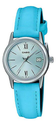 Reloj Casio Analogo Dama Ltp-v002l-2b3 Relojesymas Color De La Correa Azul Color Del Bisel Plateado Color Del Fondo Plateado