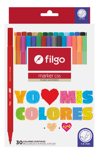 Estuche X 30 Marcadores Filgo Marker 036 Colores Surtidos