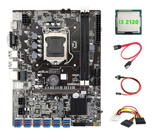 Placa Base B75 Eth Miner De 12 Pcie A Usb3.0+i3 2120 Cpu+4 P