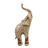Elefante Decorativo De Resina Com Tromba Levantada 22.5 Cm Cor Dourado
