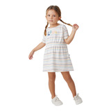 Vestido Infantil Manga Curta Branco Listrado Hering Kids 