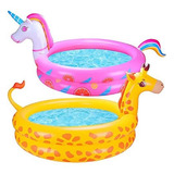 2 Pcs Inflable Kiddie Pool 48 X13 1 Unicornio Jirafa Ki...