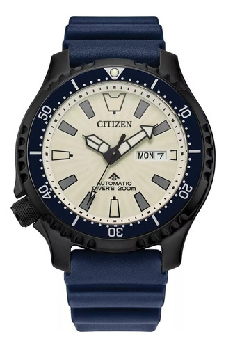 Citizen Promaster Dive Automatic Fugu Ny0137-09a .. Dcmstore Color De La Correa Azul Color Del Bisel Negro Color Del Fondo Crema