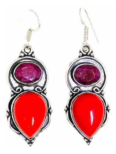 Aros Plata India Coral Rojo Italiano Rubí Mozambique Natural