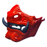 Mascara Oni Samurai Japonés Roja Y Negra