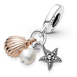 Charm Colgante Triple Perla, Estrella De Mar Y Concha