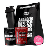 Kit Anabolic Mass C/ Creatina 3kg + Bcaa + Creatine + Shaker Sabor Bolo De Morango