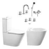 Combo Sanitario Inodoro Tapa Bidet Piazza Padova + Griferia