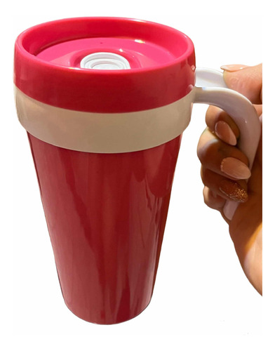 Vaso Para Cafe Infusiones De Plástico Con Tapa Manija Rosa
