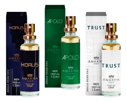 Kit 3 Perfume Masculino Amakha Paris Kouros Apolo Trust