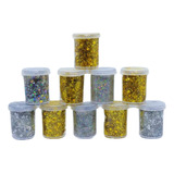 Glitter En Gel X10 Potes Para Rostro Cuerpo Plateado Dorado