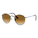 Anteojos De Sol Ray-ban Round Oval Flat Lenses Standard Con Marco De Metal Color Polished Gunmetal, Lente Light Brown De Cristal Degradada, Varilla Polished Gunmetal De Metal - Rb3447n