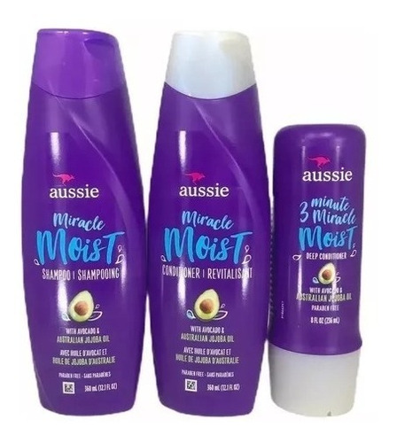 Aussie Kit Shampoo + Condicionador 360ml+máscara Moist 236ml