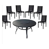 Jogo De Mesa Giratória Aluminio + 6 Cadeiras Jardim Jantar