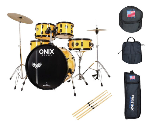 Bateria Acustica Nagano Onix Smart 22 + Bag C/ Baquetas Cor Big Yellow