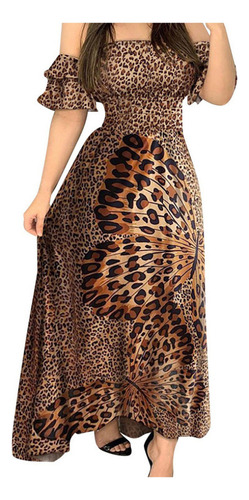 A Vestido Largo Mujer Leopardo Estampado Sin Tirantes Manga