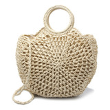 Cartera Bolso Playero Circular Redondo Rafia Yute Cierre