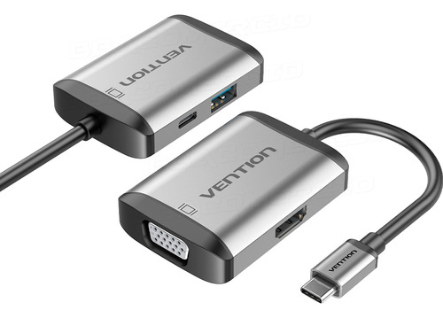 Hub Usb Tipo C 4 Em 1 Hdmi Vga Pd Usb 3.0 4k 1080p Vention