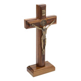 Crucifixo Parede E Mesa Cristo Metal São Bento 17 Cm