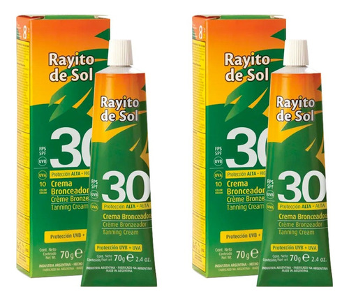 Crema Bronceadora Fps 30 Rayito De Sol 70g X 2u