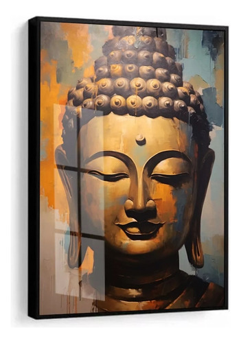Quadro Decorativo Buda Meditação Estátua Com Moldura E Vidro