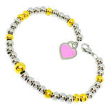 Pulsera Corazon Con Bolitas Doradas Y Plateadas Aqp 001