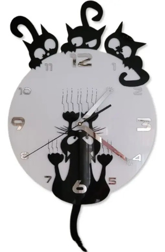 Reloj De Pared Gatitos Péndulo Acrilico - Gatos