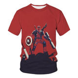 Camiseta De Manga Corta Con Estampado 3d Marvel Deadpool