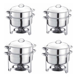 Rechaud Redondo Aço Inox 13,5 Litros - Kit 4 Peças 